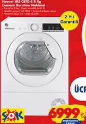 HOOVER HLE C8TG-S 8 KG ÇAMAŞIR KURUTMA MAKİNESİ